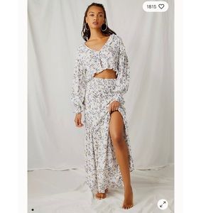 Free People Secret Garden Floral Two Piece Set Maxi Skirt Crop Top Shirt XS S
